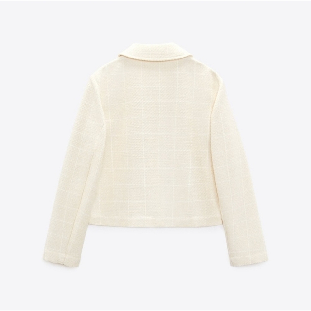 ❌️SOLD❌️TEXTURED PLAID JACKET ECRU SIZE L - Picture 6 of 8